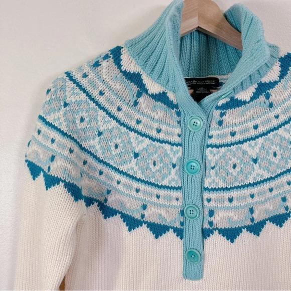 Banana Republic Fair Isle Merino Wool Button Neck Soft Sweater Fits Like Size S - Picture 10 of 16